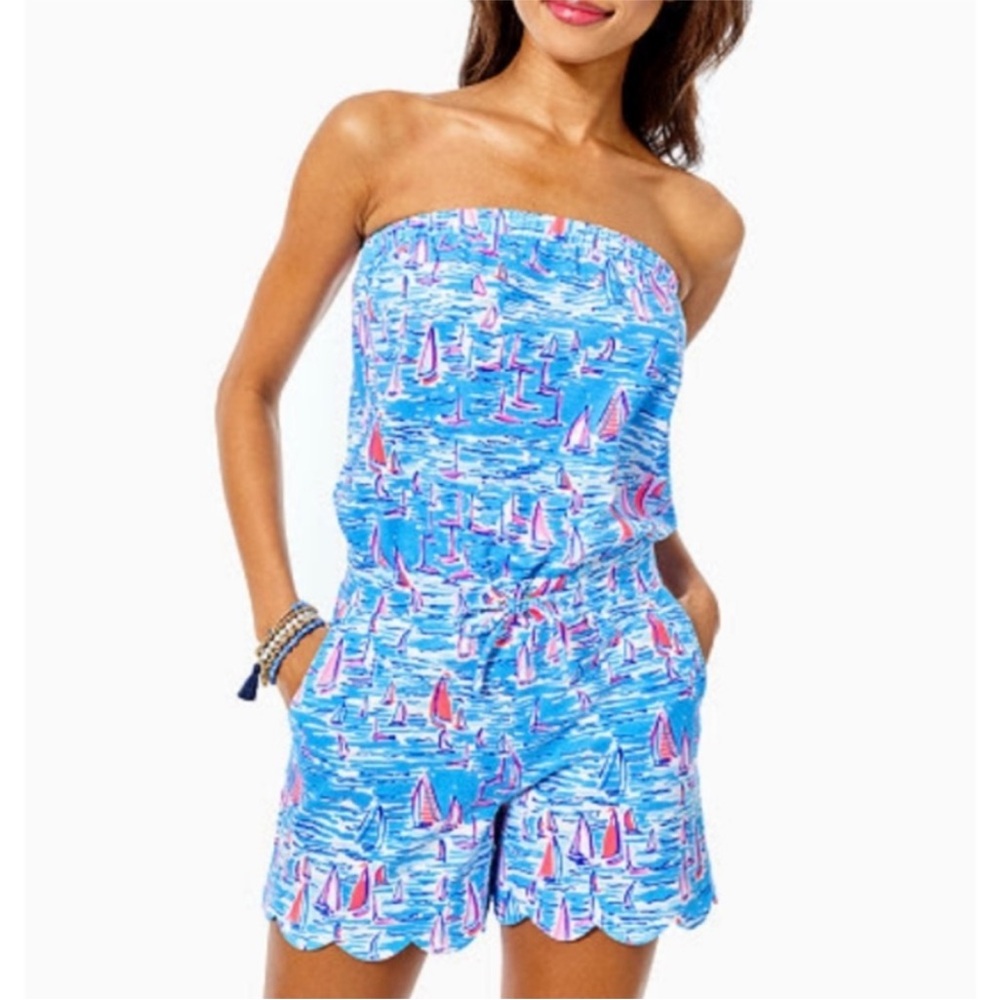 Lilly Pulitzer Jace Strapless Romper SZ XS Zanzibar Blue Boatylicious